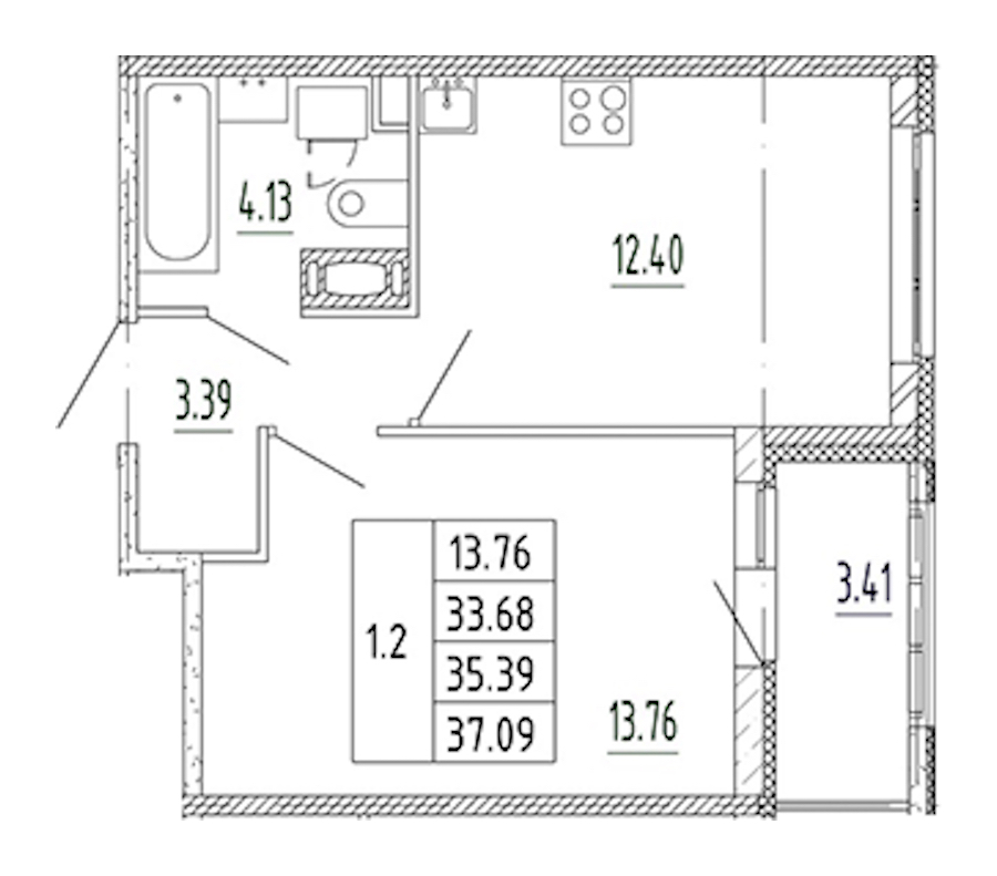 1-комнатная квартира 33.68 м², 10/10 эт., ЖК «Полис Приморский 2»